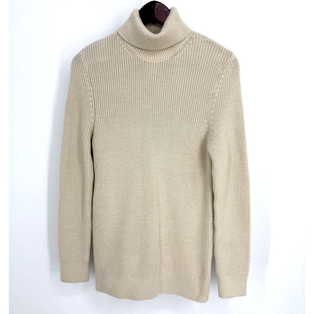 H&M Neutral Minimalist‎ Cream Knit Turtleneck Sweater XS Cotton Old Money